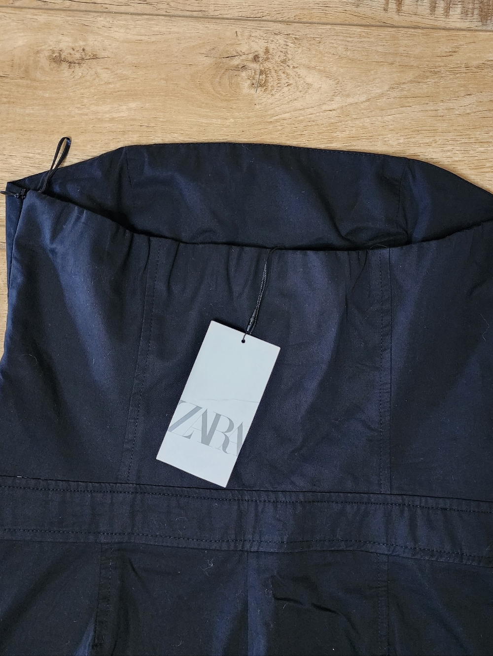 NWT Zara Tube Cargo Jumpsuit 100% Cotton Black Wide Leg L Strapless - Picture 14 of 16